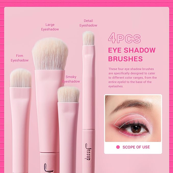 Jessup Eyeshadow Brush Set 10Pcs Pink Eye Makeup Brushes Concealer Brush Premium Synthetic Eye shadow Eyeliner Smudge Crease Blending Brush for Makeup, T496-Velvo Beauty