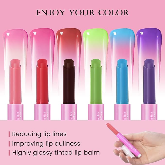 DAGEDA Tinted Lip Balm, Moisturizing Magic Color Changing Lipstick, Soothing Hydrating Lip Balm Tinted, Glossy Lip Plump Gloss Butter Balm, Lightweight, Non-Greasy, 03-Velvo Beauty