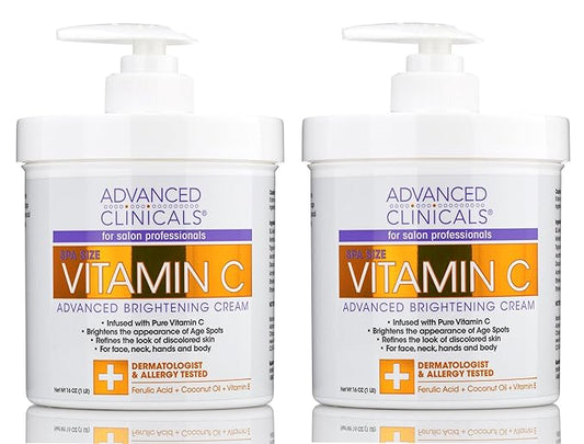 Advanced Clinicals Vitamin C Face & Body Cream Moisturizing Skin Care Lotion, Anti Aging Vitamin C Skincare Moisturizer For Body, Face, Age Spots, Wrinkles, & Sun Damaged Skin, Large 16oz (2-Pack)-Velvo Beauty