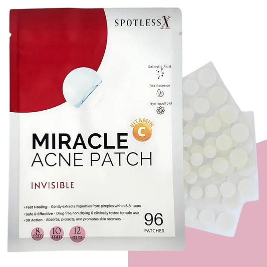 Miracle Patch - Invisible Pimple Patches for Face & Body,Fast-Acting Zit Stickers, Hydrocolloid Acne Treatment with Tea Tree Oil & Salicylic Acid–Waterproof, Hypoallergenic. 96 Counts 3 Sizes-Velvo Beauty