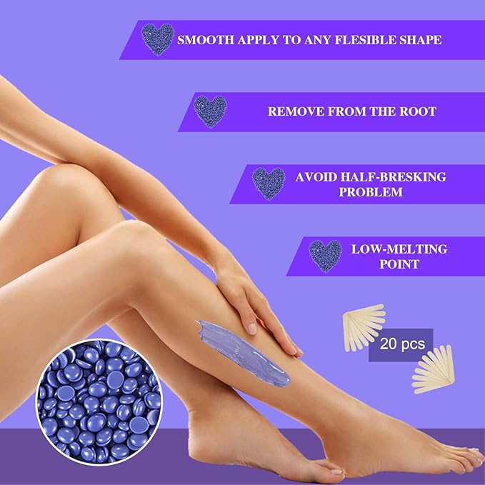 PURPLESKY Wax Beads, 3.3LB Painless Coarse Hard Wax Beads Bulk for Hair Removal, Stripless Long-lasting Waxing Beads for Brazilian Bikini, Leg, Chest, Back, Lavender Scent-Velvo Beauty