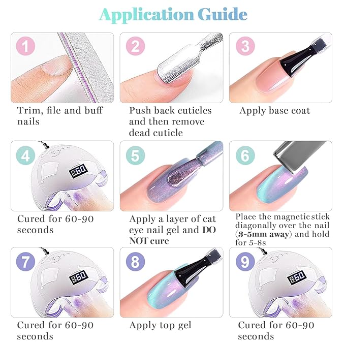 RARJSM Aurora Pearl Cat Eye Gel Nail Polish Set 6pcs Ceramic Silver Shimmer Universal Pink Green Blue Purple Orange Glitter Mermaid Swirl Shell Thread Effect with Magnet Stick Curing Requires-Velvo Beauty