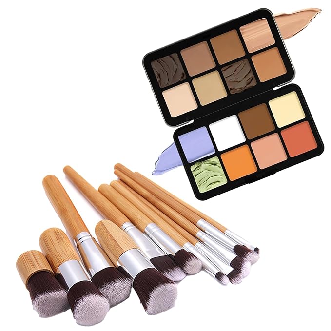Color Correcting Concealer Palette, Contouring Foundation Creamy Contour Multi-Palette with 8 Makeup Brush Set for Foundation Powder Concealers Eyeshadows Blush Makeup, Vegan, Cruelty Free-Velvo Beauty