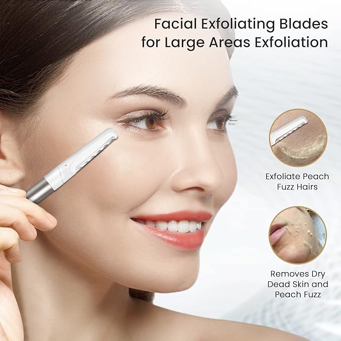 Dermaplaning Tool for Face Exfoliation, with 20 Replaceable Blades, Facial Shaver/Eyebrow Razor, Peach Fuzz Removal Eyebrow Shaper for Women, Easy to Use Dermaplaner Help Exfoliate and Smooth Skin-Velvo Beauty