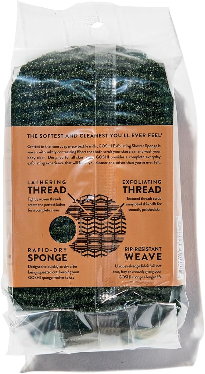 GOSHI Exfoliating Shower Sponge - Rip-Resistant, Rapid-Drying Exfoliating Bath Sponge for All Skin Types - Moss Green - Made in Japan-Velvo Beauty