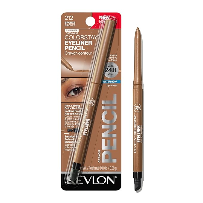 REVLON ColorStay Pencil Waterproof Eyeliner, Smudge-Proof, Eye Makeup with Built-In Sharpener, 212 Bronze, 0.01 oz-Velvo Beauty