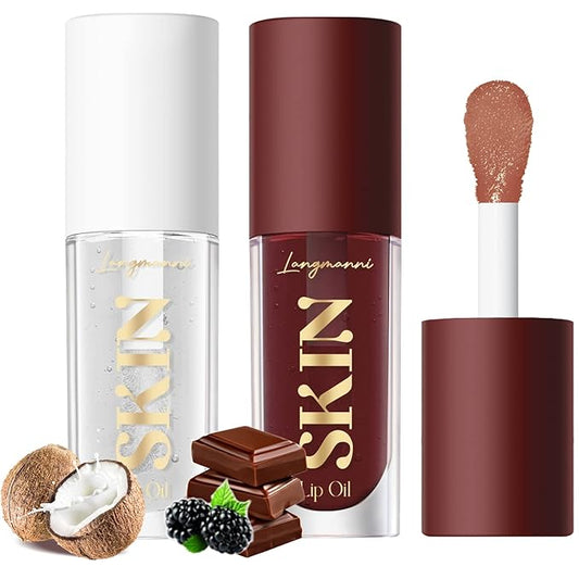 LANGMANNI Moisturizing Lip Oil,No-Sticky Lip Gloss Lip Balm Lip Care,Fruit Flavoured Lip Oil For Dry Lip's Moisturizing Hydrating And Nourishing ((Chocolate+Coco))-Velvo Beauty