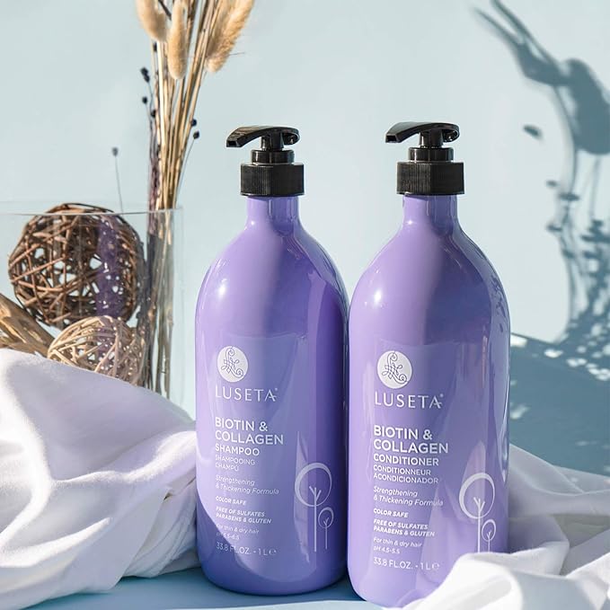 L LUSETA Biotin & Collagen Shampoo & Conditioner Set (2 x 33.8oz) - Thickening for Hair Growth, Infused with Argan Oil to Repair Dry, Damaged Hair-Velvo Beauty