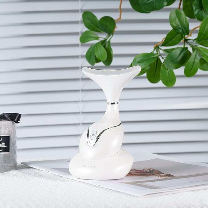Iris Neck Face Massager, Pro Face Sculpting Tool with Charging Base, All-in-1 Facial Device for Enhanced Absorption, Radiance, Contouring, Elasticity, Home Facial Spa (White)-Velvo Beauty