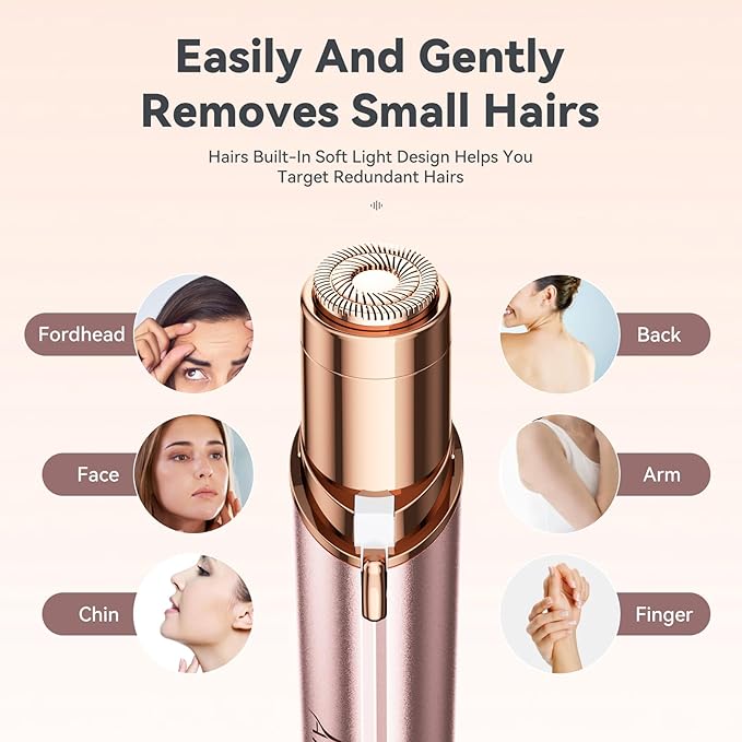 Facial Hair Remover for Women,Painless Hair Shaver Rechargeable with LED Light, Flawless Lady Face Electric Razor,The Great Female Mustache Removal (Rose Pink (with 1 Replacement Heads))-Velvo Beauty