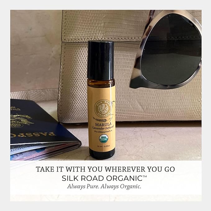 Silk Road Organic Marula Seed & Lavender Essential Oil, 100% Pure USDA Certified Aromatherapy, Deep Hydration for Face, Body, Lips, Hair, Nails - 10 ml Roller by Silk Road Organic-Velvo Beauty