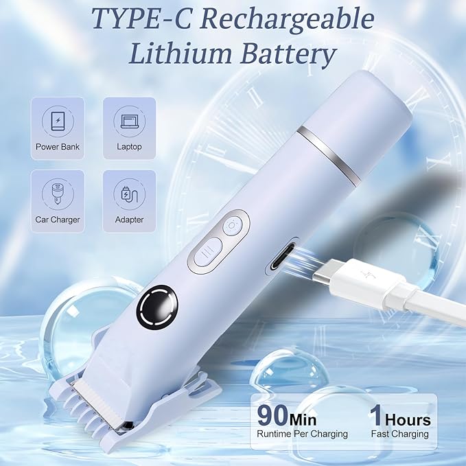 Bikini Trimmer for Women, 4 in 1 Wet/Dry Electric Razors for Women - Dual Head, Painless Rechargeable Portable Womens Razors for Shaving Set for Face, Nose, Eyebrows, Armpits, Bikini Area (Blue)-Velvo Beauty
