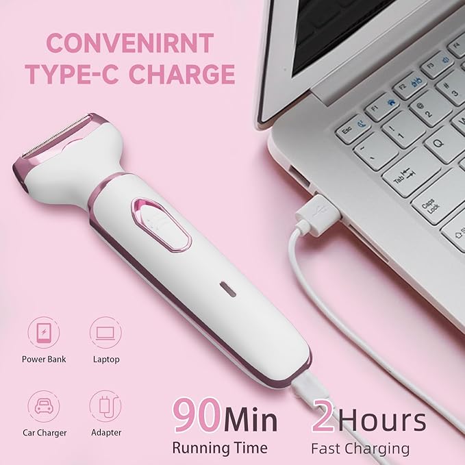 RUIM Electric Razor for Women, 4-in-1 Bikini Trimmer, Waterproof Electric Shaver for Women, Rechargeable Painless Pubic Hair Trimmer-Velvo Beauty