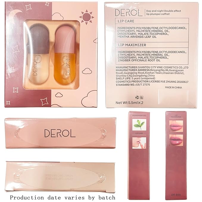 DEROL 2Pcs Natural Lip Plumper, Plant Extracts Plumping Lip Serum, Lip Enhancer Including Day and Night Lip Plumping Balm, Lip Care Serum for Fuller & Hydrated Sexy Lip (5.5MLX2)-Velvo Beauty