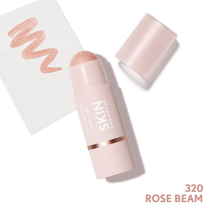 CoverGirl Trublend Skin Enhancer Highlighter Balm Stick, 320 Rose Beam, Highlighter, Vegan Formula, Easy to Use, Glides on Effortlessly, Non-Greasy, Doesn't Crease, 0.21oz-Velvo Beauty