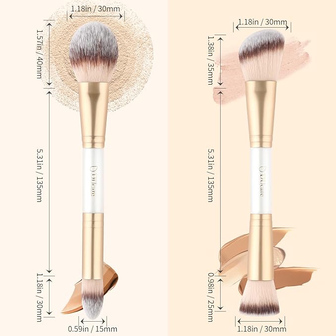 DUcare Makeup Brushes Duo End Foundation Contour Powder and Buffer Brush Bronzer Double Makeup Brush Set 2Pcs white-Velvo Beauty
