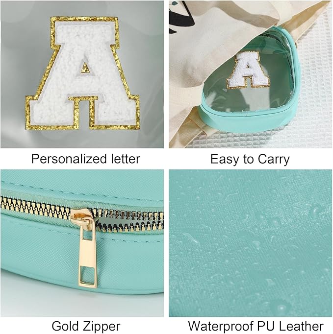 YOOLIFE Initial Make Up Bag Travel Toiletry Bag, Clear Makeup Bag Preppy Cosmetic Bags Small Makeup Bag Travel Essentials Gifts for Women Teen Girlfriend Teacher Mom Birthday Gifts Makeup Pouch Blue J-Velvo Beauty