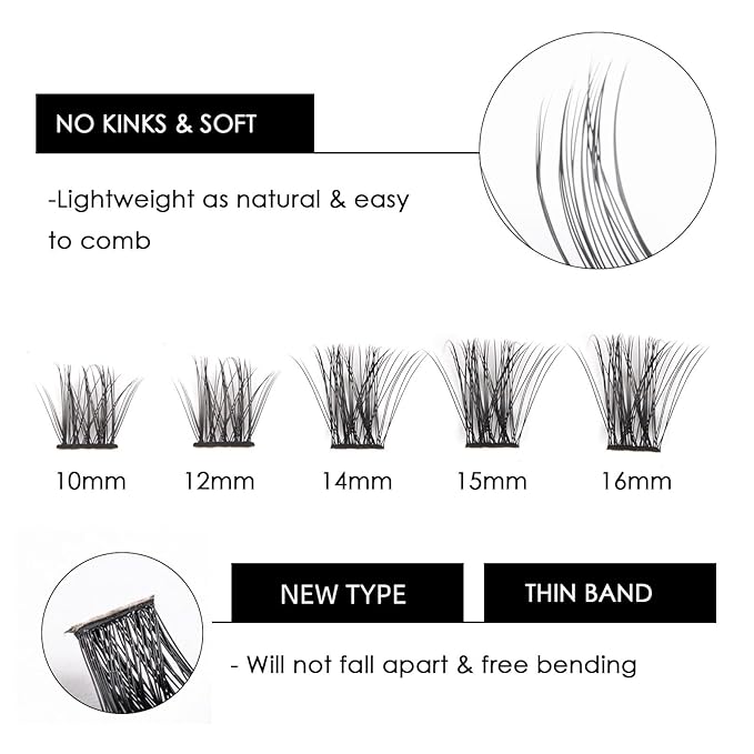Cluster Lashes 72 Individual Lashes Clusters Eyelash Extensions False Eyelashes DIY Lash Extension Kit Reusable False Eyelashes Natural Look Mix 10-16mm C D Curl-DM06-Velvo Beauty