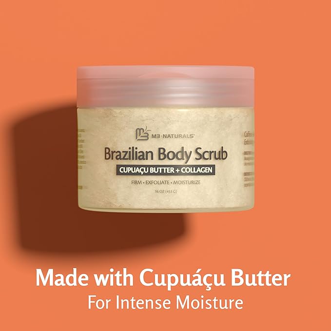 Firming & Moisturizing Brazilian Body Scrub, Gentle Body Exfoliator with Cupuacu Butter, Jojoba Oil & Collagen, 16 oz (453 g) by M3 Naturals-Velvo Beauty
