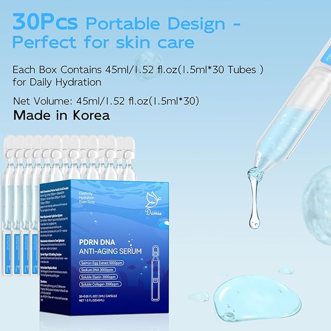 Salmon DNA PDRN Anti-Aging Serum, 5000ppm Salmon Egg DNA Ampoule, 2000ppm Collagen, Glutathione, Niacinamide & 6 Hyaluronic Acids, Korean Skincare for Wrinkles & Radiance,0.05 fl.oz x 30e-Velvo Beauty
