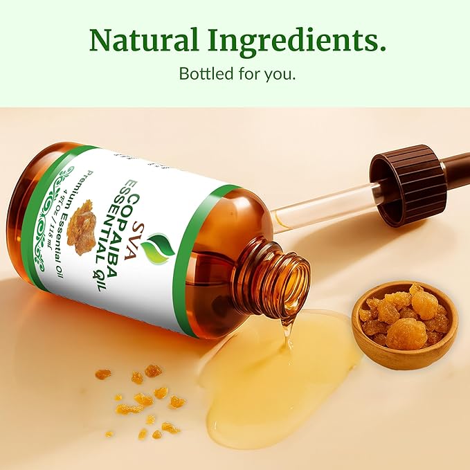 SVA Copaiba Essential Oil – 4 Fl Oz – 100% Natural Copaiba Oil - for Diffuser, Hair Care, Face, Skin Care, Aromatherapy, Scalp and Body Massage, Soap and Candle Making – with Dropper-Velvo Beauty
