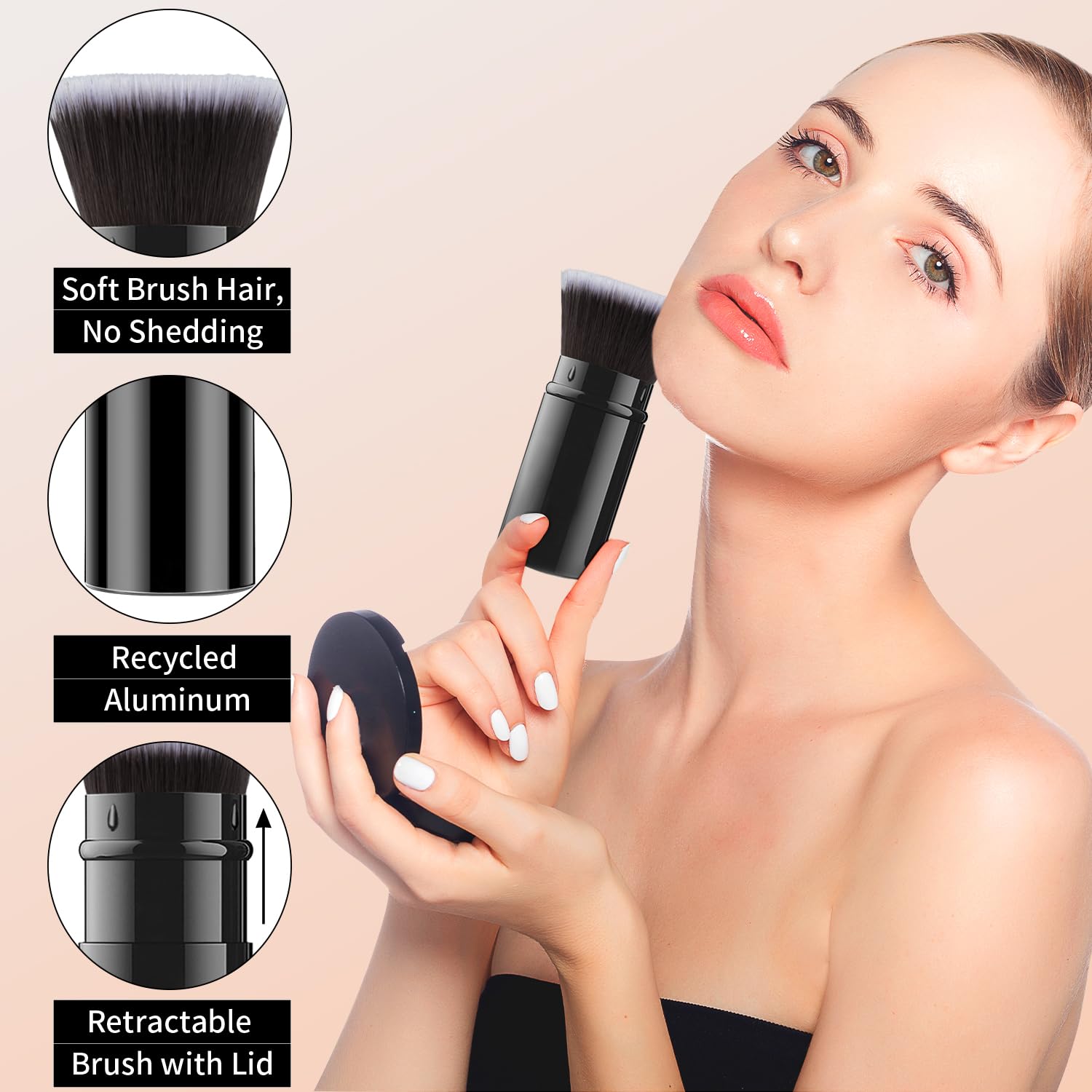 Falliny Makeup Brushes Retractable, Travel Powder Foundation Kabuki Brush, Portable Face Liquid Foundation Sunscreen Brush with Cover for Blending Liquid, Bronzer,Cream or Flawless Powder Cosmetics-Velvo Beauty