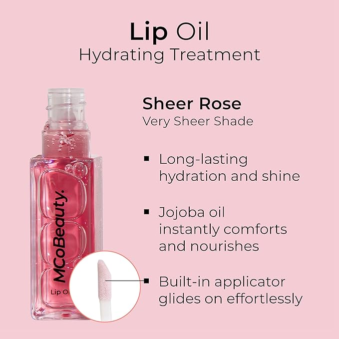 MCoBeauty Lip Oil Hydrating Treatment, Sheer Rose, Moisturizing Shine for Naturally Beautiful Lips, Vegan, Cruelty Free Cosmetics-Velvo Beauty