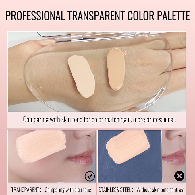 Erinde Handheld Makeup Mixing Palette, Acrylic Transparent Mixing Foundation Tray for Makeup Artist and Beginner, Lipstick Eyeshadow Foundation Color Test Art nail Palette With Foundation Spatula-Velvo Beauty