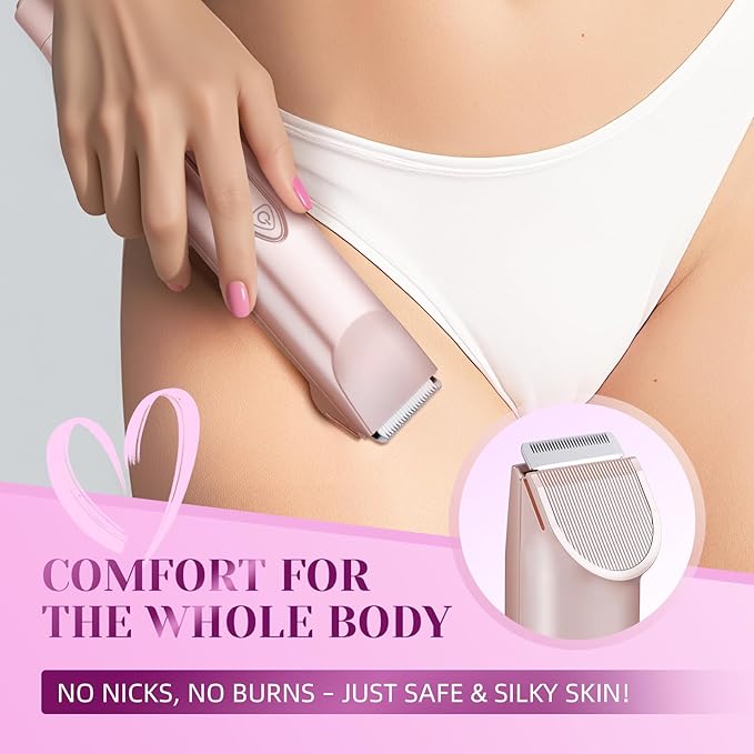 Bikini Trimmer for Women,3 in 1 Electric Razor with Ceramic Blades, IPX7 Waterproof, USB Rechargeable, Painless Hair Removal for Face,Body,Bikini Area, Travel Grooming Kit (Rose Gold)-Velvo Beauty