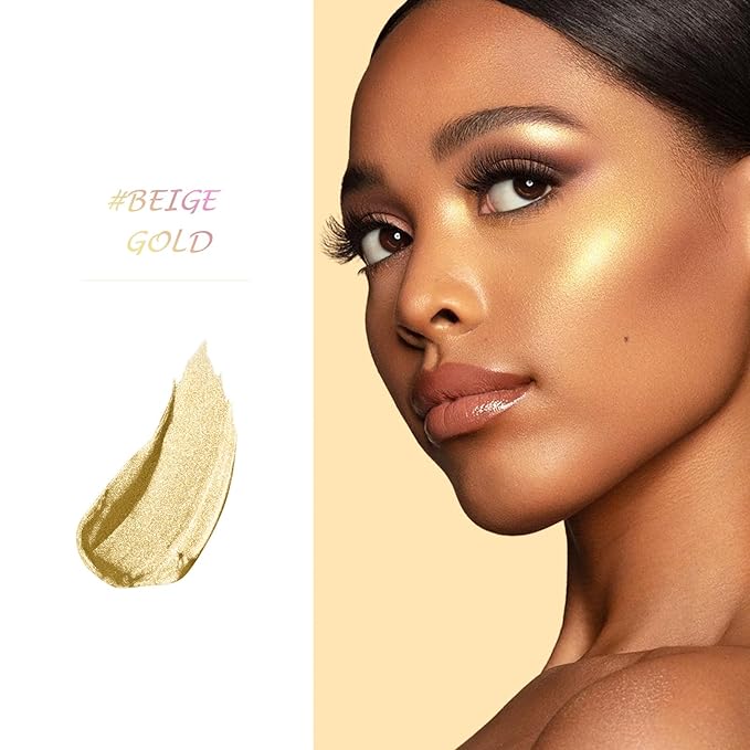 Highlighter Makeup Palette Shimmer Contour Palette Powder for Brighten Face Contour Gold Cheek Highlight Makeup, Long Lasting Highlighter Powder with Mirror for Illuminator Makeup (BEIGE GOLD)-Velvo Beauty