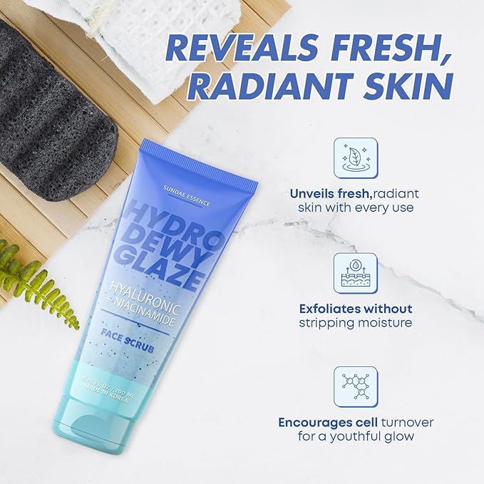 Hyaluronic Acid Facial Scrub - Dermatologist Tested, Anti-Aging, Korean Skin Care, Hydrates & Plumps Dry Skin, Improves Texture & Firmness - Gentle, Vegan, 95% Natural - 1 Pack-Velvo Beauty