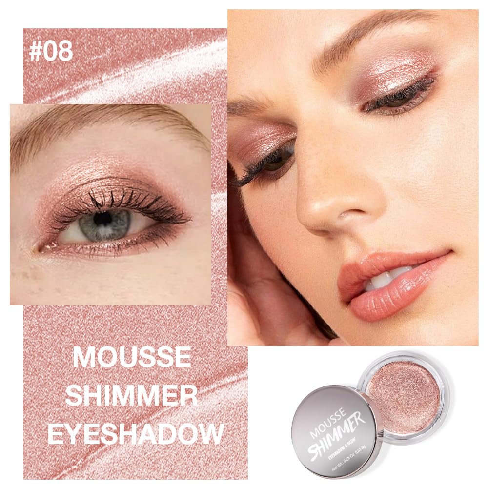 Glitter Shimmer Metallic Cream Eyeshadow Palette Makeup, Rose Gold Natural Single Mini Instant Holographic Eyeshadow For Women, Sombras Crema Para Ojos, Talc, Paraben & Cruelty Free-Velvo Beauty