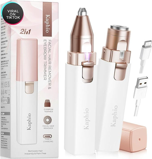 Facial Hair Removal for Women: Electric Eyebrow Trimmer & Hair Removal Device - 2 in 1 Rechargeable Face Shaver Painless Eyebrow Shaper for Upper Lip Chin Peach Fuzz brow (Pink)-Velvo Beauty