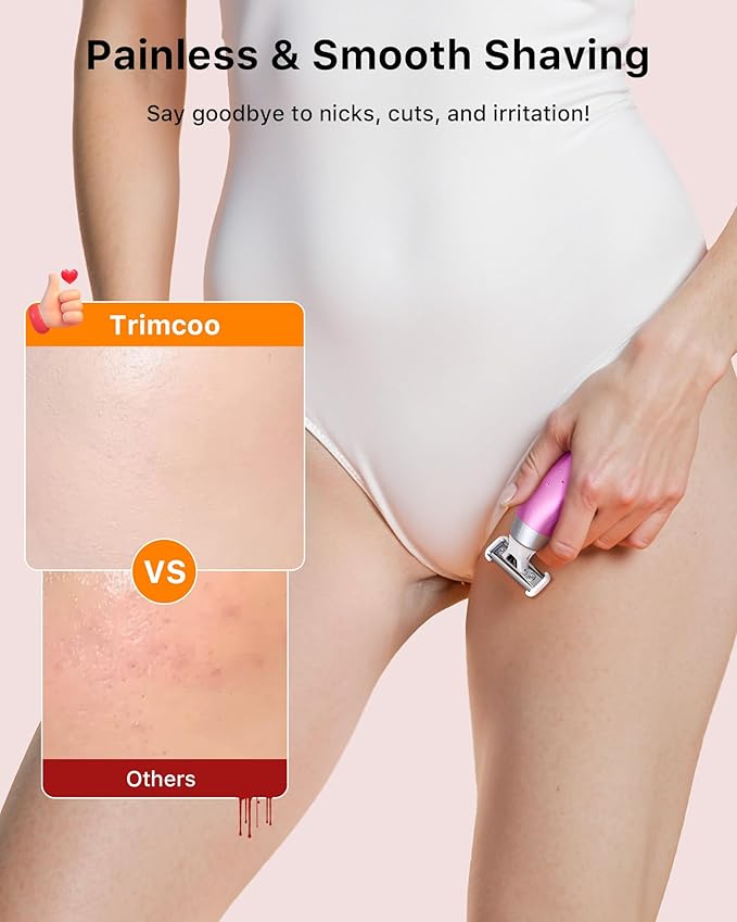 Mini Bikini Trimmer for Women - Intimate Pubic Hair Removal, Electric Body Groomer, Small Portable Wet/Dry Shaver, Magnetic Blade, USB-C Rechargeable with Travel Case, Easy to Clean (Pink)-Velvo Beauty