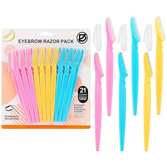 D 21 PCS Eyebrow Razor,Dermaplane Razor,Face Razors for Women and Men,Dermaplaning Tool for Face,3 Colors Facial Hair Shavers with Precision Cover,Facial Hair Remover for Women,Eyebrow Hair Trimmers-Velvo Beauty