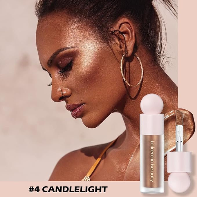 Erinde Liquid Highlighter Makeup, Face Highlighter Bronzer Makeup Stick, Natural Glossy Finish, Lightweight Blendable Silky Smooth Cream Face Illuminator Makeup, Cruelty-free, 04# CANDLELIGHT-Velvo Beauty