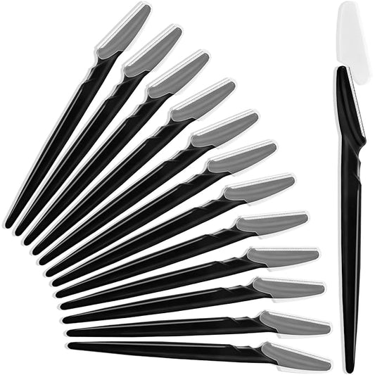 12 Pcs Eyebrow Razors, Face Razors Multipurpose, Exfoliating Dermaplaning Tools, Eyebrow Trimmers Shaver with Safety Cover, Facial Hair Removal for Women Men Body Use (Black)-Velvo Beauty