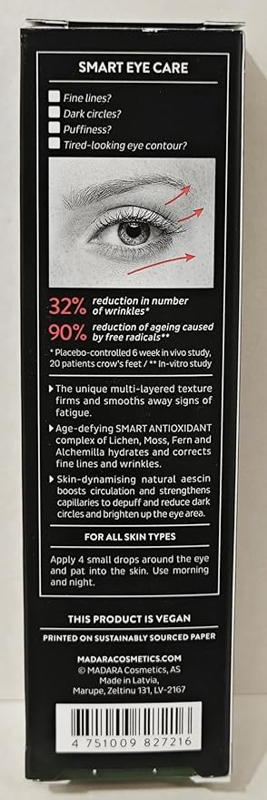 MÁDARA Organic Skincare | SMART Anti-Fatigue Eye Rescue Cream - 15 ml, With a Smart Antioxidant Complex, Natural Aescin And Caffeine, 100% Natural Origin, Vegan, Ecocert Certified-Velvo Beauty