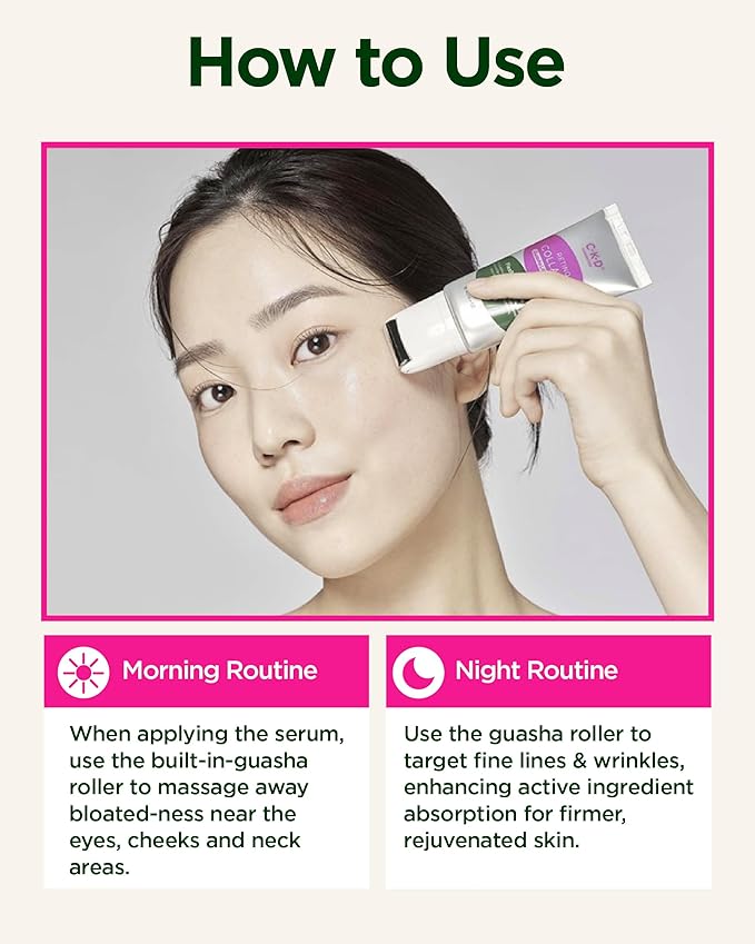 CKD Gua Sha Face Serum - Retinol Collagen Lifting Serum for Firming, Tightening, and Instant Face Lifting. Wrinkle Reduction with Massage Roller. Korean Skin Care. 1.35 fl oz-Velvo Beauty