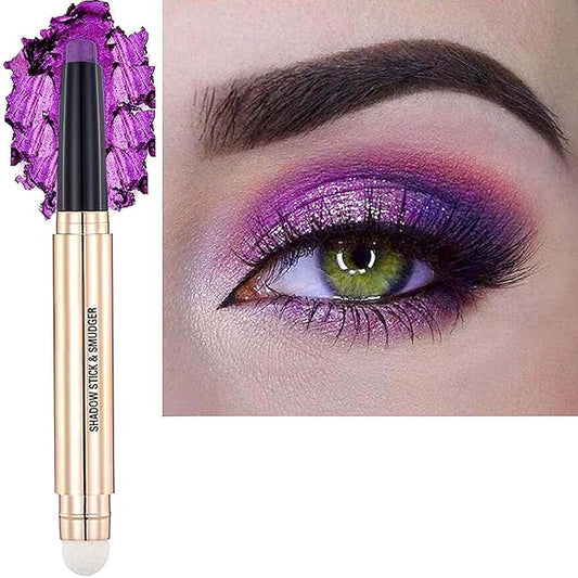 Purple Eyeshadow Stick And Sponge Makeup Brush Cream Shimmer Smooth Shadow Pencil Eyeliner Long Lasting Waterproof Eye Shadow Highlighter Stick Hypoallergenic Multi-Dimensional Eyes Look ( # 08)-Velvo Beauty