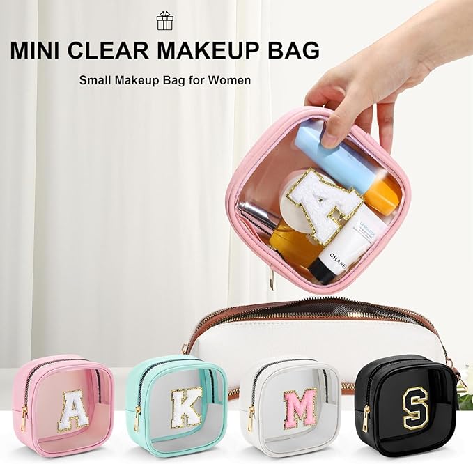 YOOLIFE Initial Make Up Bag Travel Toiletry Bag, Clear Makeup Bag Preppy Cosmetic Bags Small Makeup Bag Travel Essentials Gifts for Women Teen Girlfriend Teacher Mom Birthday Gifts Makeup Pouch Blue J-Velvo Beauty