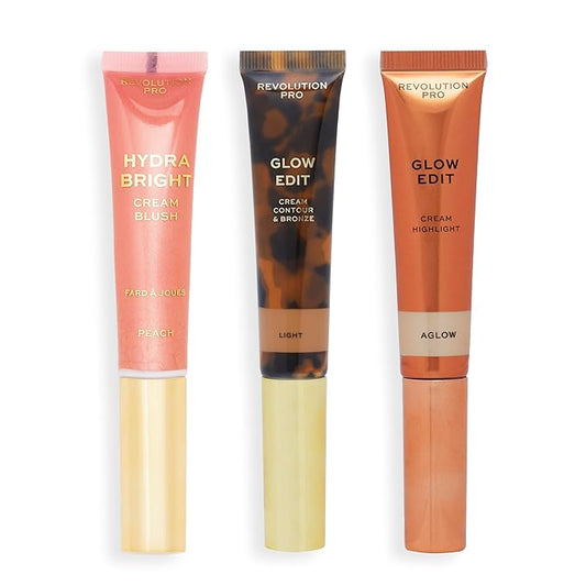 Cream Face Wand Trio, Cream Contour, Blush & Highlighter Makeup Set, Vegan & Cruelty Free, Light, 1 x 12 ml, 2 x 15 ml-Velvo Beauty