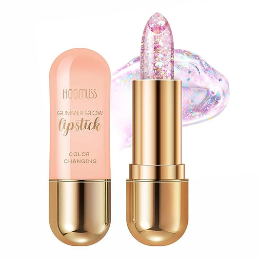 Glimmer Balm, Tinted Lip Balm Long Lasting PH Lipstick, Color Changing Lipstick Natural Chapstick, Glitter Pink Shade Lipstick (Rainbow)-Velvo Beauty
