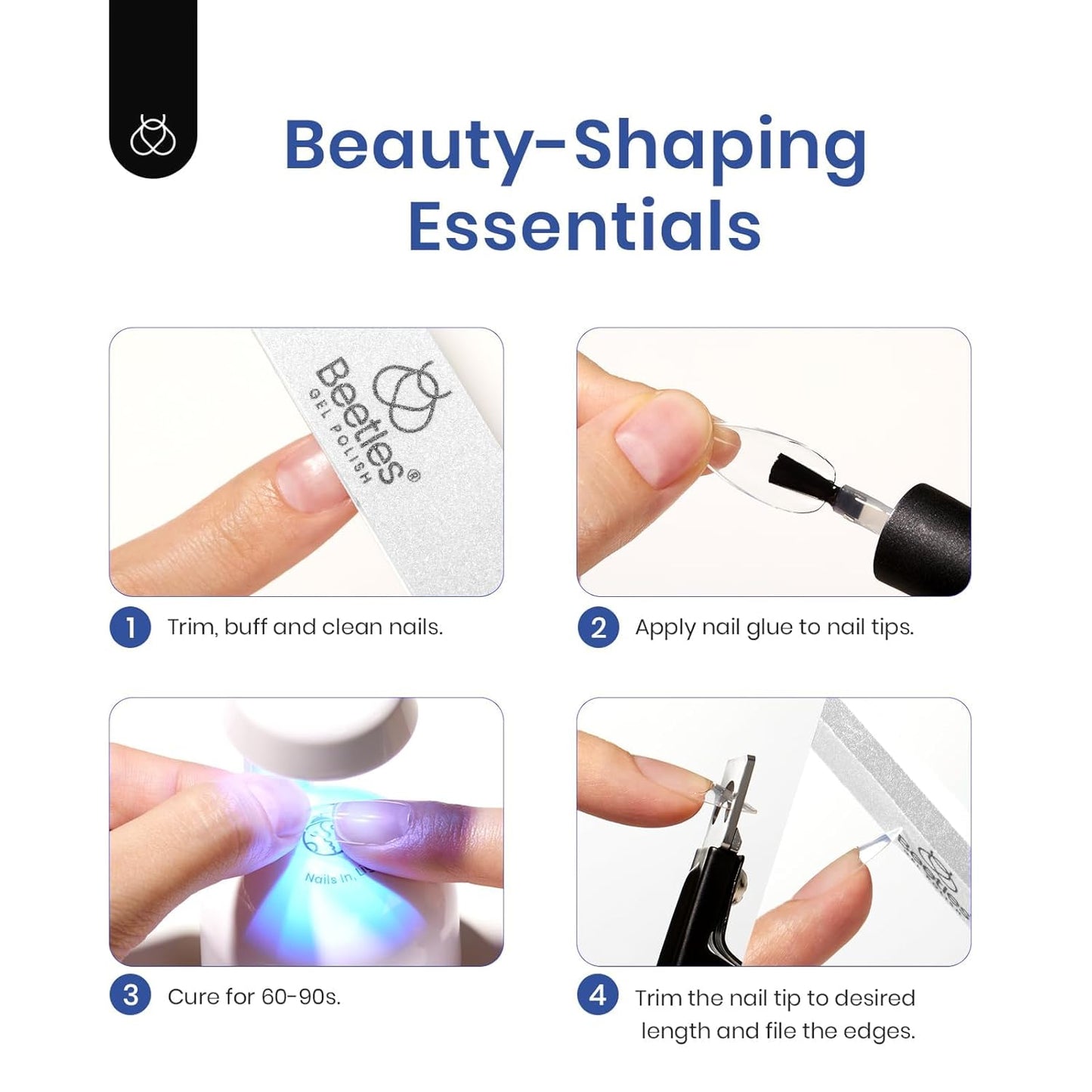 Beetles Soft Gel Nail Kit Medium Coffin Easy Nail Extension Set 5 In 1 Nail Glue Base Coat with Pre shaped Nail Tips and Led Nail Lamp Acrylic Nail Clipper Gifts for Women-Velvo Beauty