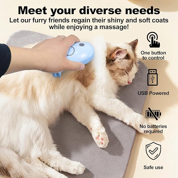 Cat Steam Brush for Shedding, Cat Grooming Brush With Steam, Rechargeable Steam Pet Brush for Dog And Cat, Steamy Cat Brush 3 In1, Self Cleaning Steam Brush for Massage,Clean and Removing Loose Hair-Velvo Beauty
