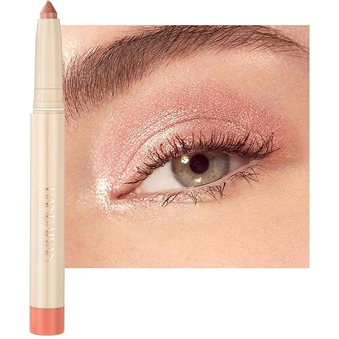 Peach Eyeshadow Stick, Smooth Cream Shimmer Eyeshadow Pencil, Waterproof Long Lasting High Pigmented Hypoallergenic Eye Shadow Highlighter Stick Create Multi-Dimension Eyes Look(20# Peach Shimmer)-Velvo Beauty