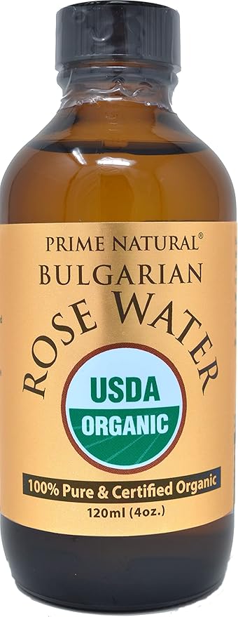 PRIME NATURAL Rose Water Spray 4oz/120ml, USDA Certified Organic, Facial Toner, Hydrating Mist for Face & Hair - Bulgarian, 100% Pure, Natural, Preservative-Free, Moisturizer from Fresh Rose Petals-Velvo Beauty
