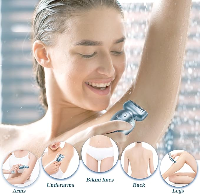 Electric Razors for Women for Legs Bikini Trimmer Electric Shaver for Women Underarm Public Hairs Rechargeable Womens Shaver Wet Dry Use Painless Cordless with Detachable Head (Blue)-Velvo Beauty