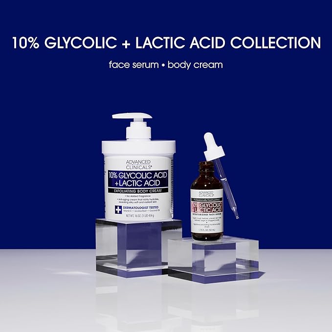 Advanced Clinicals 10% Glycolic Acid + Lactic Acid Lotion Exfoliant Moisturizing Cream With Hyaluronic Acid Moisturizer | AHA Exfoliating Body Cream Improves Look Of Uneven Rough Skin Texture, 2-Pack-Velvo Beauty