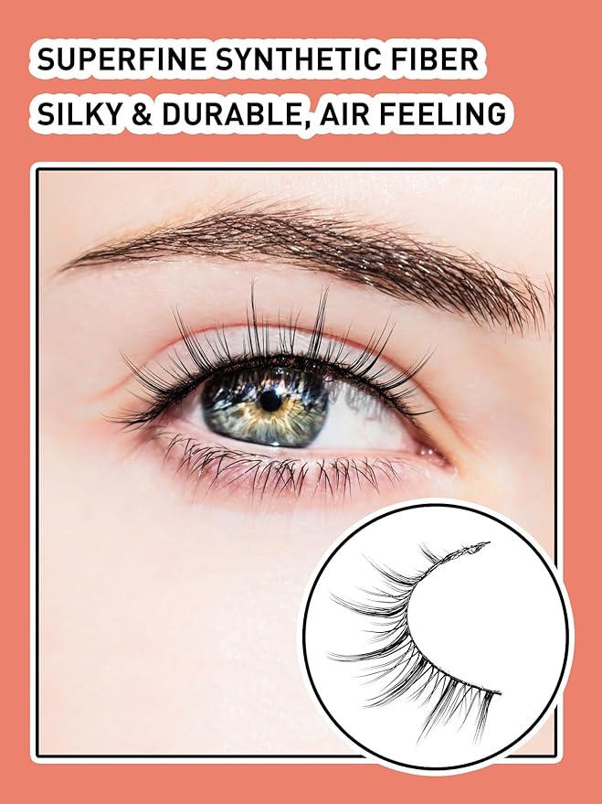 Manga Lashes Natural False Eyelashes 10MM Short Anime Lashes Thin Band Korean Lashes 3D Volume Strip Lashes Wispy Manhua Eyelashes 7 Pair Asian Lashes Siligli-Velvo Beauty